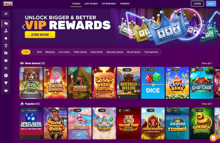 An image of the Super Slots casino interface, a top option among casinos accept Amex.